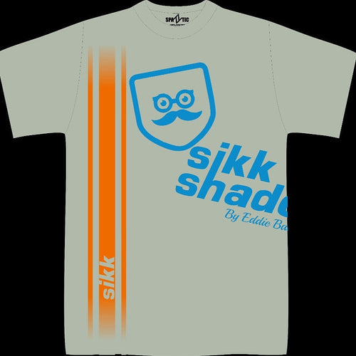 Sikk Branded T Shirt - Grey W/Blue Logo & Orange Stripe